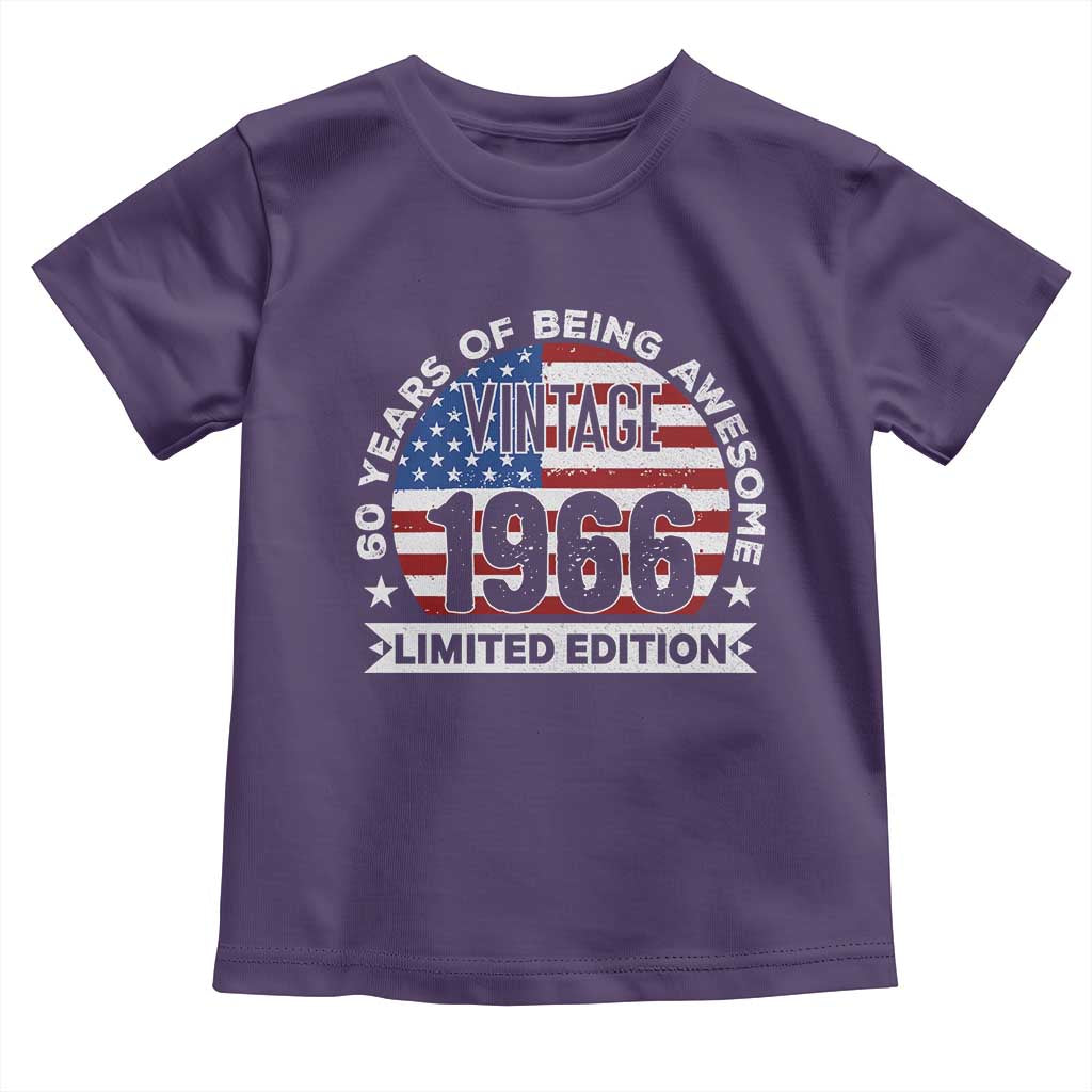 60th Birthday Toddler T Shirt Vintage 1966 60 Year Old Birthday American Flag TS10 Purple Print Your Wear