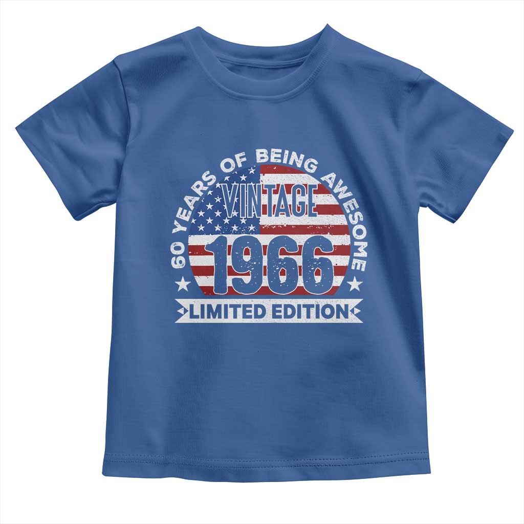 60th Birthday Toddler T Shirt Vintage 1966 60 Year Old Birthday American Flag TS10 Royal Blue Print Your Wear