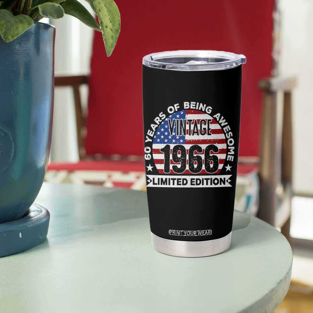 60th Birthday Tumbler Cup Vintage 1966 60 Year Old Birthday American Flag TS10 Print Your Wear