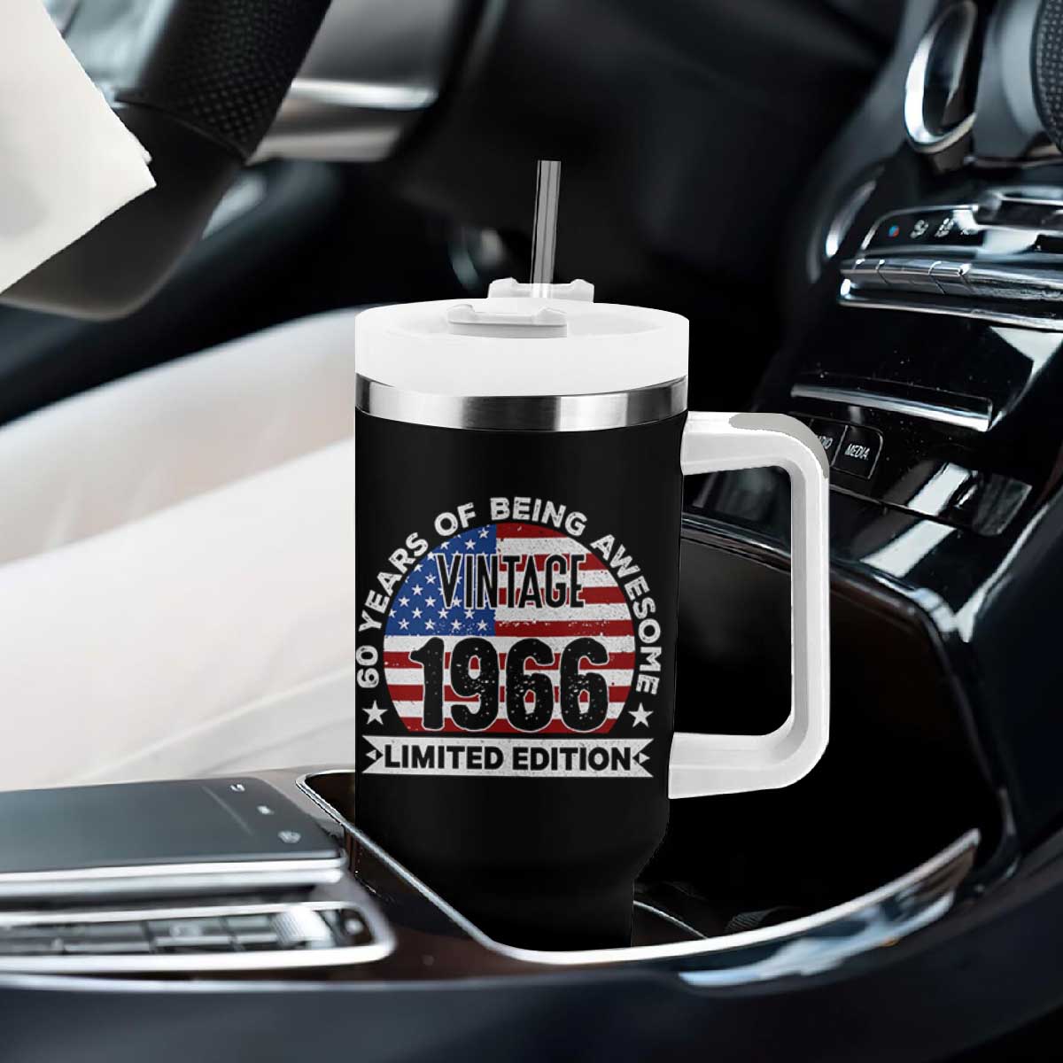 60th Birthday Tumbler With Handle Vintage 1966 60 Year Old Birthday American Flag TS10 Print Your Wear