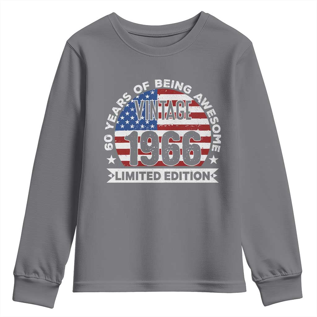60th Birthday Youth Sweatshirt Vintage 1966 60 Year Old Birthday American Flag TS10 Charcoal Print Your Wear