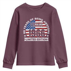 60th Birthday Youth Sweatshirt Vintage 1966 60 Year Old Birthday American Flag TS10 Maroon Print Your Wear