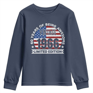 60th Birthday Youth Sweatshirt Vintage 1966 60 Year Old Birthday American Flag TS10 Navy Print Your Wear