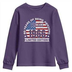 60th Birthday Youth Sweatshirt Vintage 1966 60 Year Old Birthday American Flag TS10 Purple Print Your Wear