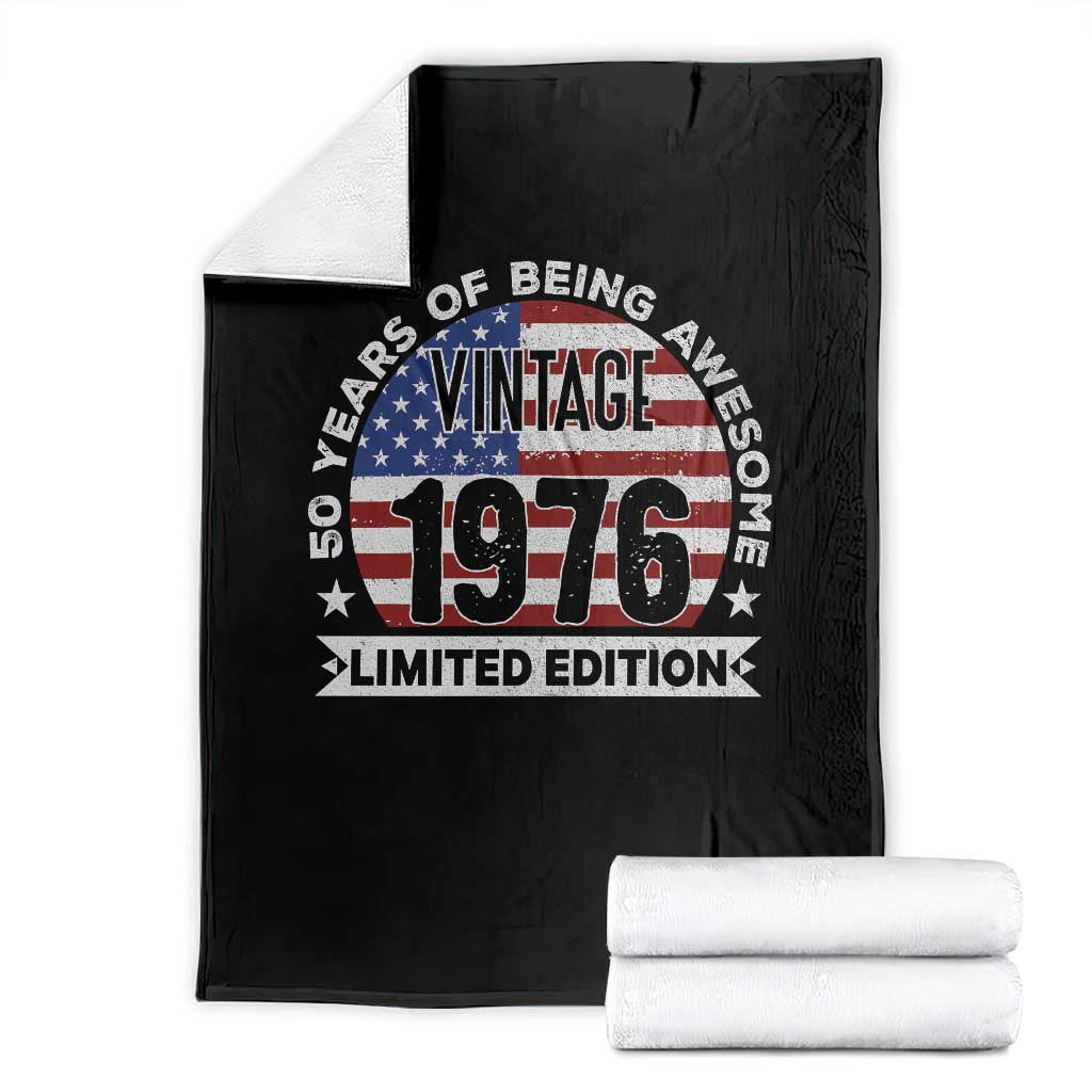 50th Birthday Throw Blanket Vintage 1976 50 Year Old Birthday American Flag TS10 Black Print Your Wear