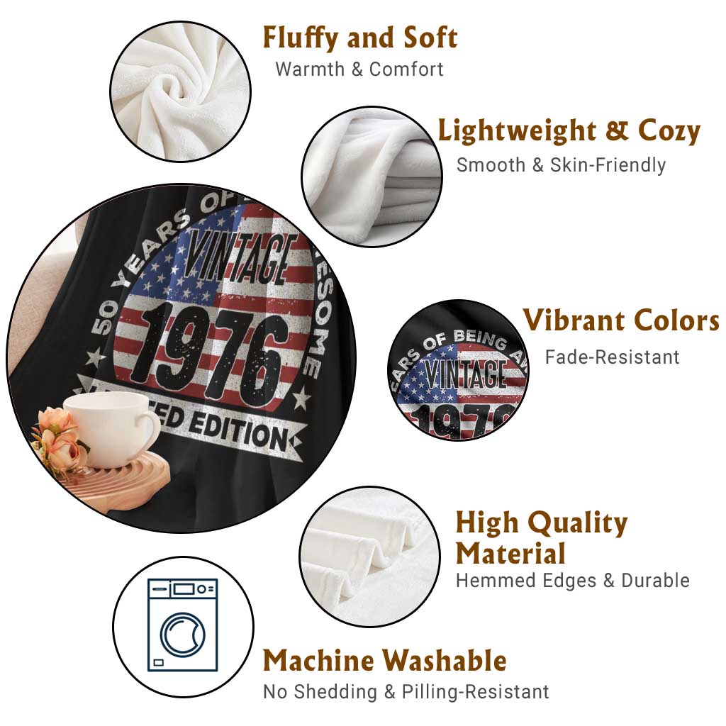 50th Birthday Throw Blanket Vintage 1976 50 Year Old Birthday American Flag TS10 Print Your Wear