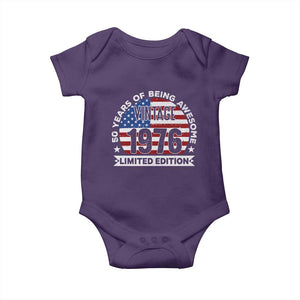 50th Birthday Baby Onesie Vintage 1976 50 Year Old Birthday American Flag TS10 Purple Print Your Wear