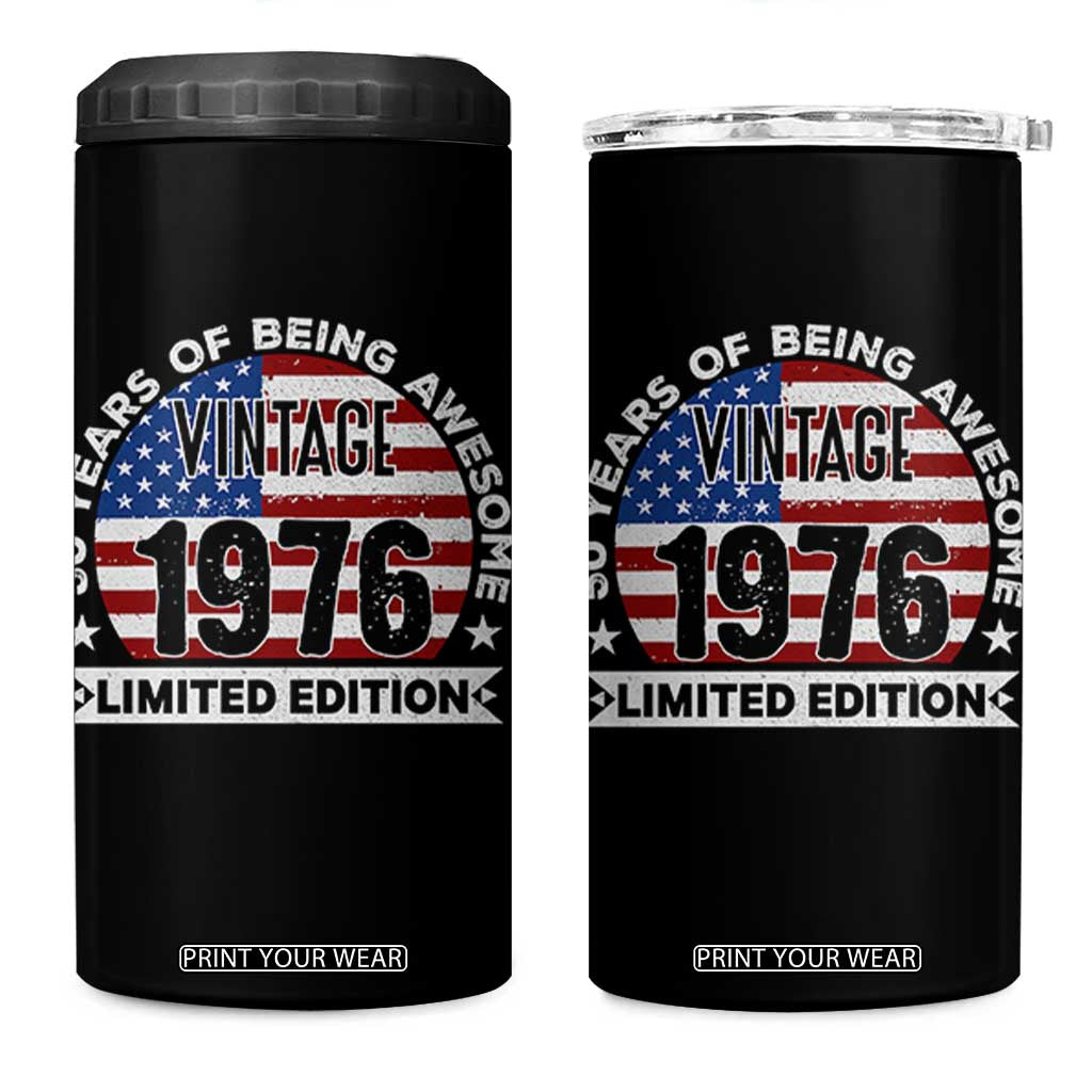 50th Birthday 4 in 1 Can Cooler Tumbler Vintage 1976 50 Year Old Birthday American Flag TS10 One Size: 16 oz Black Print Your Wear