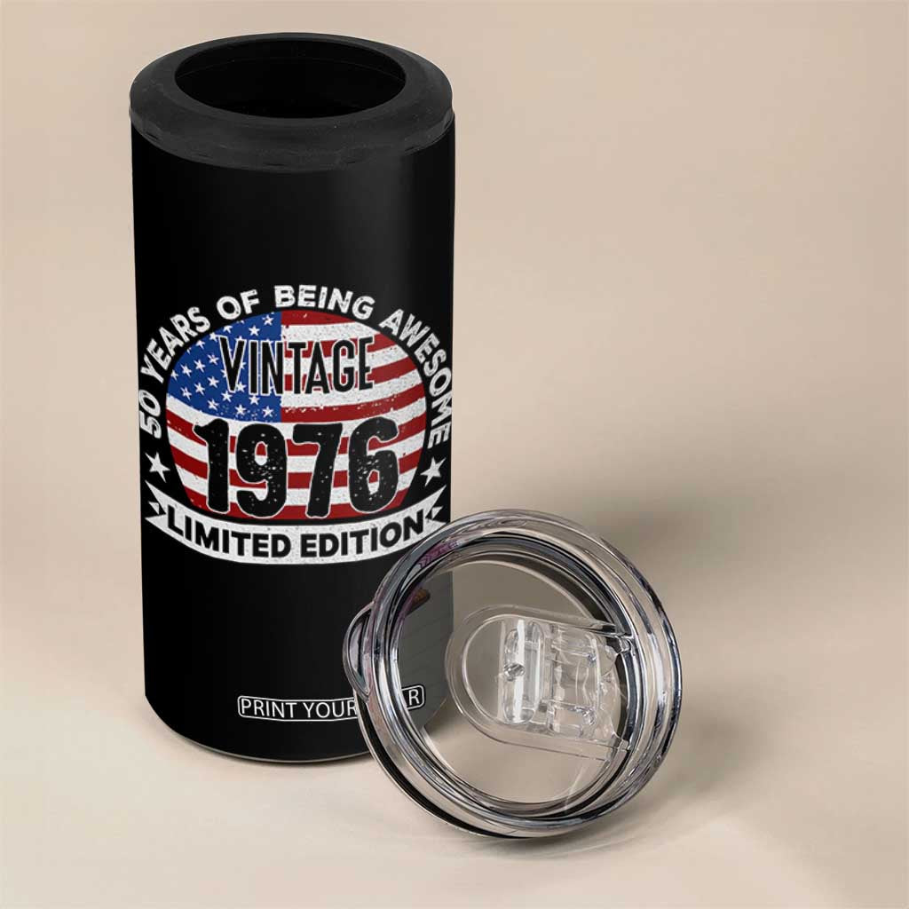 50th Birthday 4 in 1 Can Cooler Tumbler Vintage 1976 50 Year Old Birthday American Flag TS10 Print Your Wear