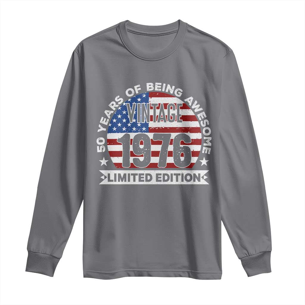 50th Birthday Long Sleeve Shirt Vintage 1976 50 Year Old Birthday American Flag TS10 Charcoal Print Your Wear