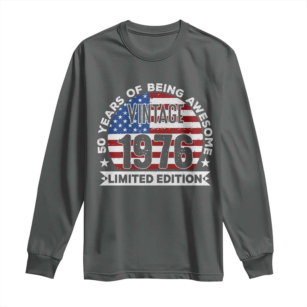 50th Birthday Long Sleeve Shirt Vintage 1976 50 Year Old Birthday American Flag TS10 Dark Heather Print Your Wear