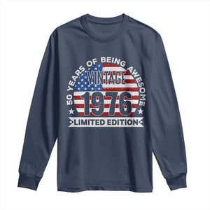 50th Birthday Long Sleeve Shirt Vintage 1976 50 Year Old Birthday American Flag TS10 Navy Print Your Wear