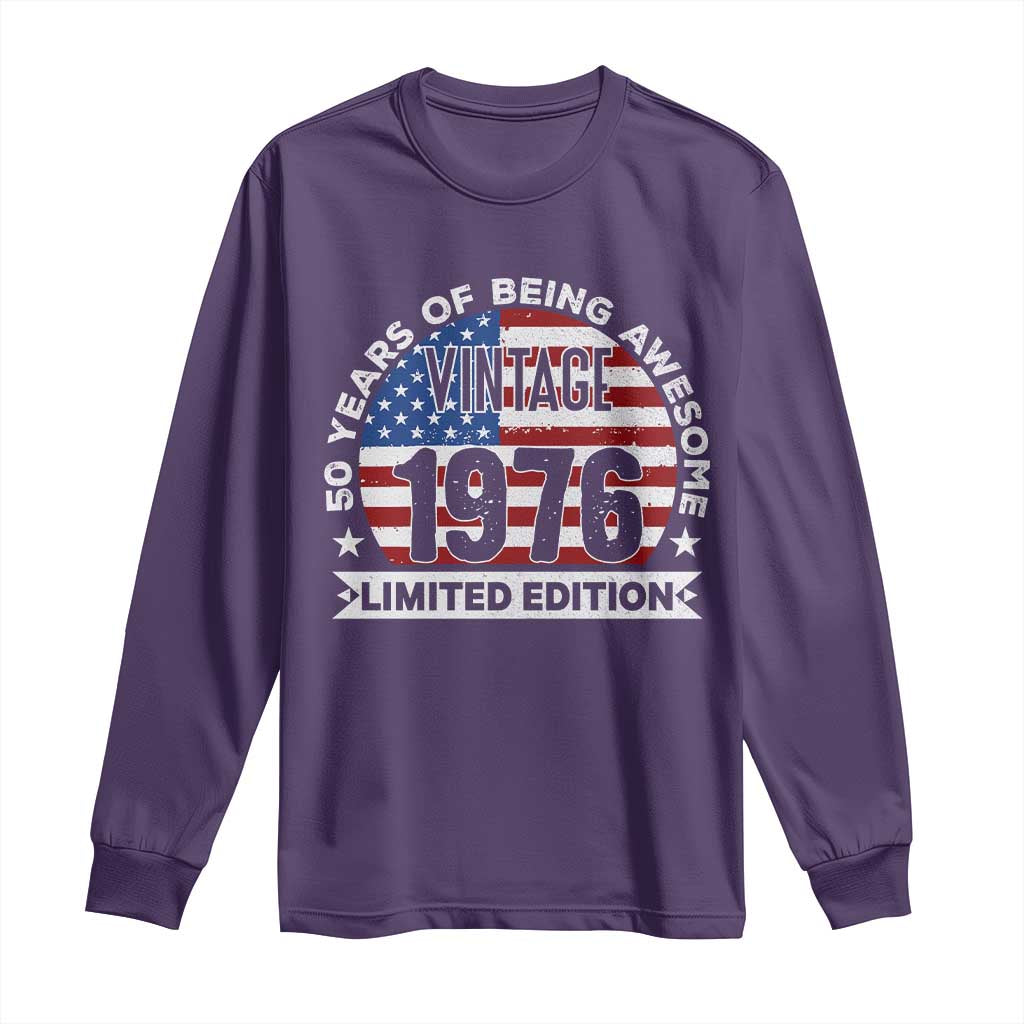 50th Birthday Long Sleeve Shirt Vintage 1976 50 Year Old Birthday American Flag TS10 Purple Print Your Wear