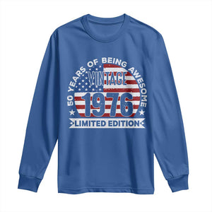 50th Birthday Long Sleeve Shirt Vintage 1976 50 Year Old Birthday American Flag TS10 Royal Blue Print Your Wear