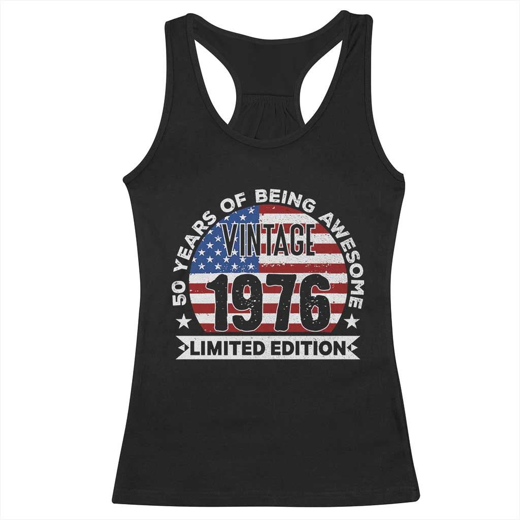 50th Birthday Racerback Tank Top Vintage 1976 50 Year Old Birthday American Flag TS10 Black Print Your Wear