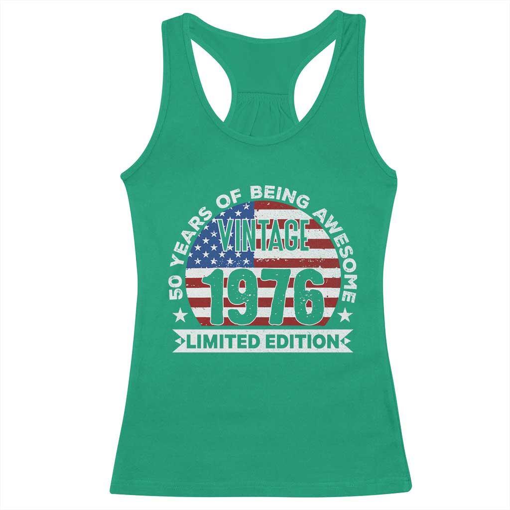 50th Birthday Racerback Tank Top Vintage 1976 50 Year Old Birthday American Flag TS10 Irish Green Print Your Wear
