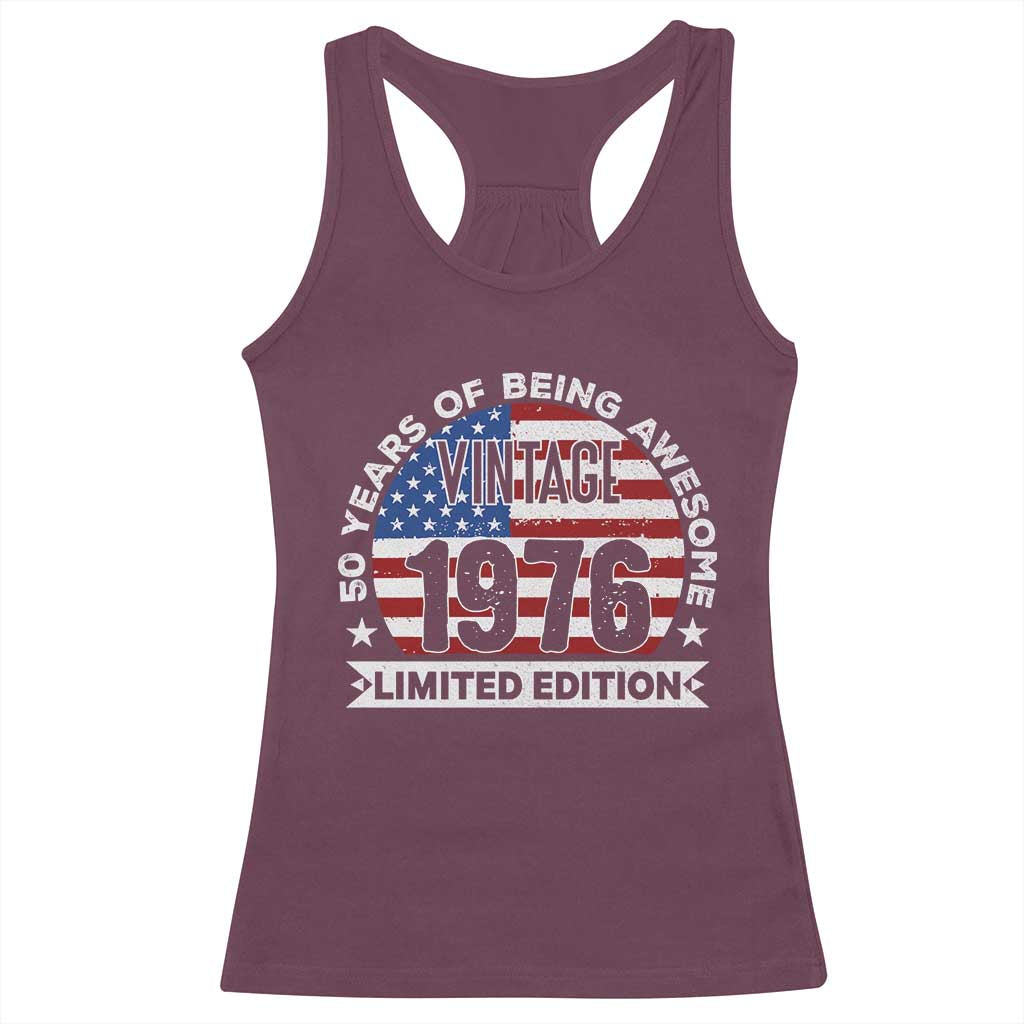 50th Birthday Racerback Tank Top Vintage 1976 50 Year Old Birthday American Flag TS10 Maroon Print Your Wear