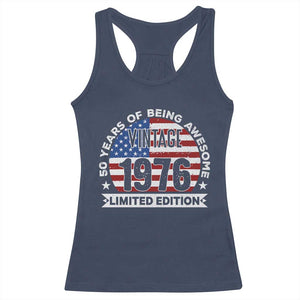 50th Birthday Racerback Tank Top Vintage 1976 50 Year Old Birthday American Flag TS10 Navy Print Your Wear