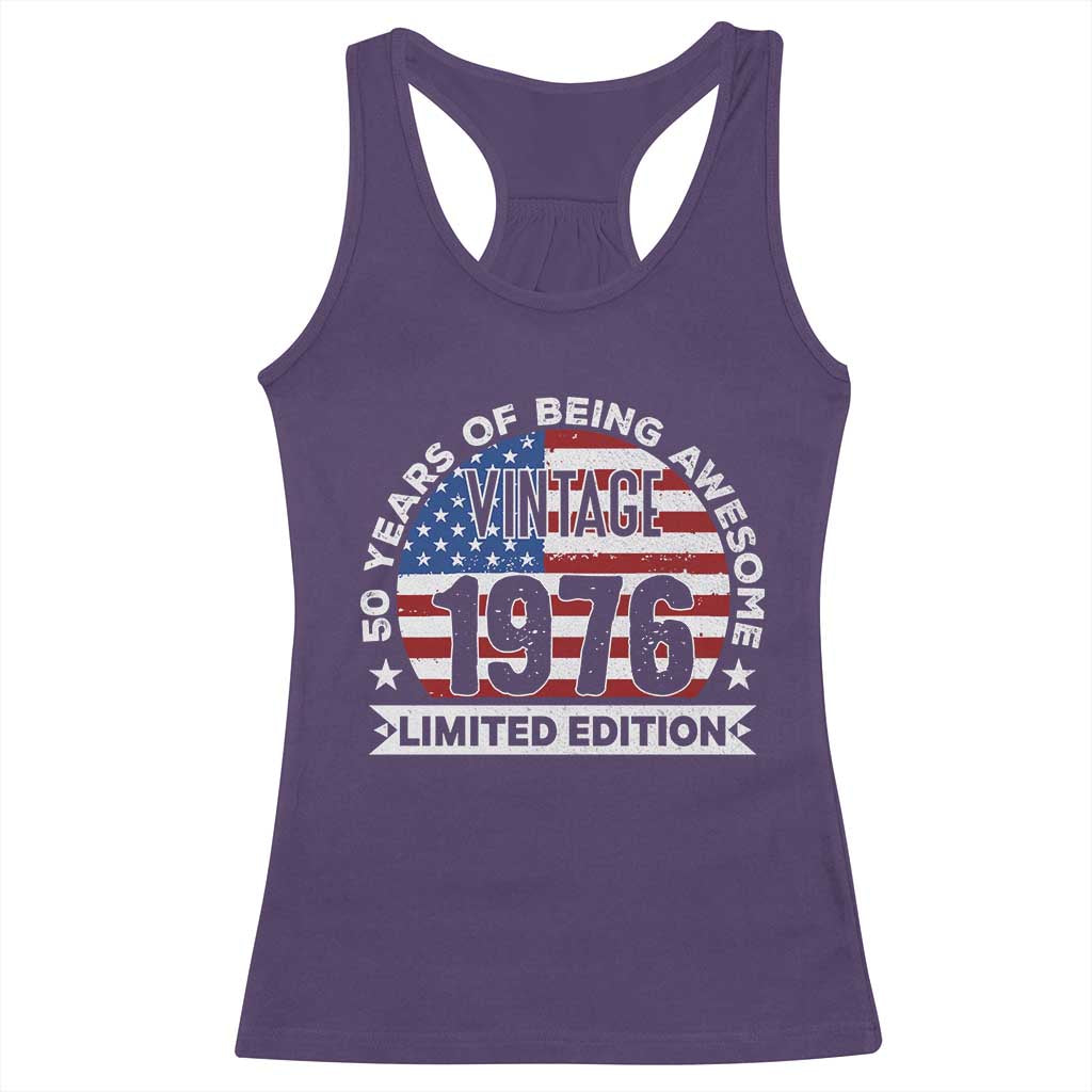 50th Birthday Racerback Tank Top Vintage 1976 50 Year Old Birthday American Flag TS10 Purple Print Your Wear