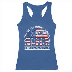 50th Birthday Racerback Tank Top Vintage 1976 50 Year Old Birthday American Flag TS10 Royal Blue Print Your Wear