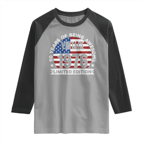 50th Birthday Raglan Shirt Vintage 1976 50 Year Old Birthday American Flag TS10 Sport Gray Black Print Your Wear