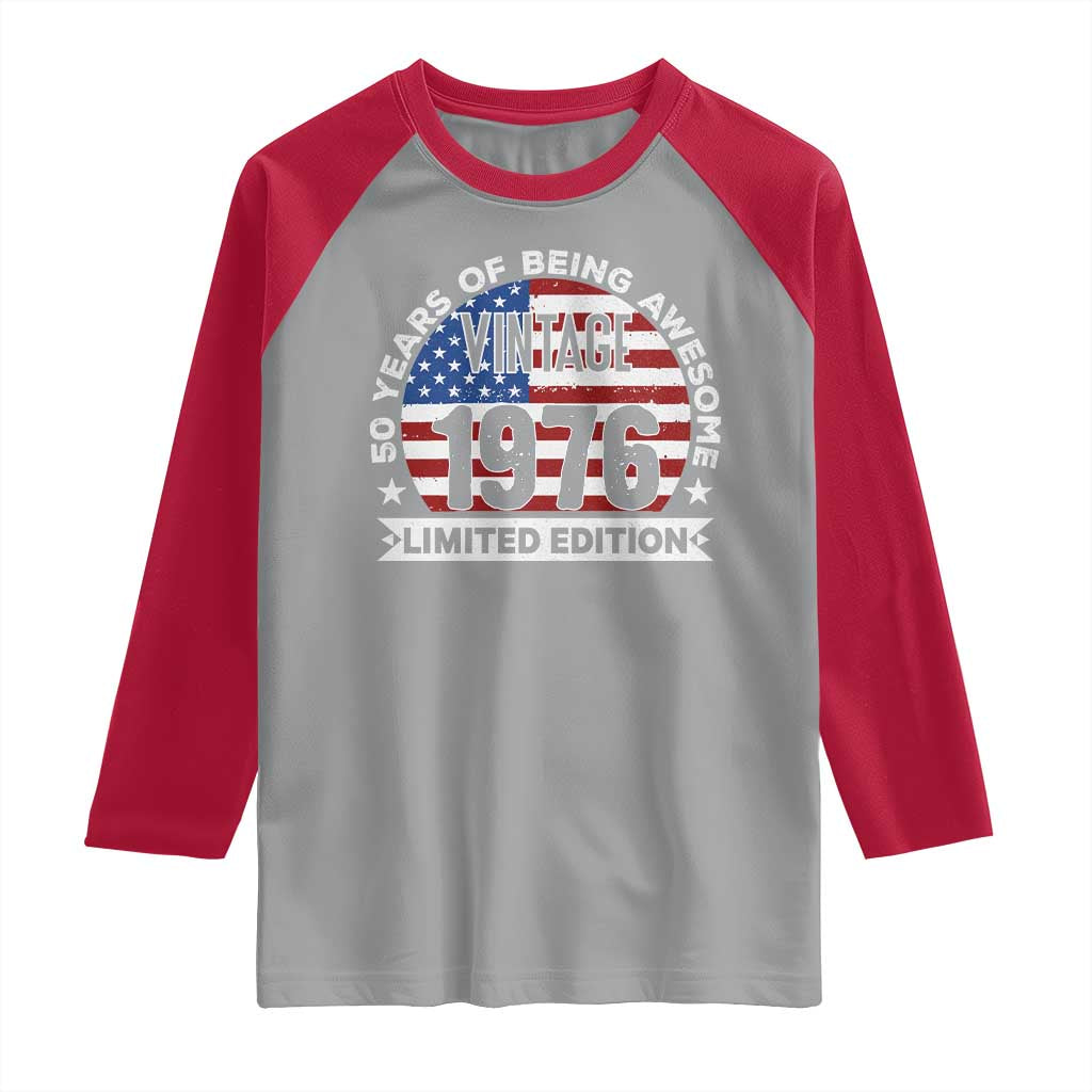 50th Birthday Raglan Shirt Vintage 1976 50 Year Old Birthday American Flag TS10 Sport Gray Red Print Your Wear