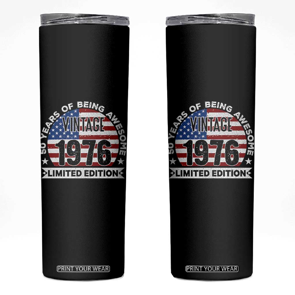 50th Birthday Skinny Tumbler Vintage 1976 50 Year Old Birthday American Flag TS10 Black Print Your Wear