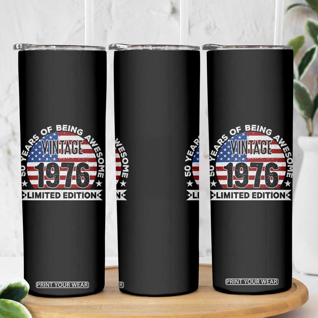 50th Birthday Skinny Tumbler Vintage 1976 50 Year Old Birthday American Flag TS10 Print Your Wear