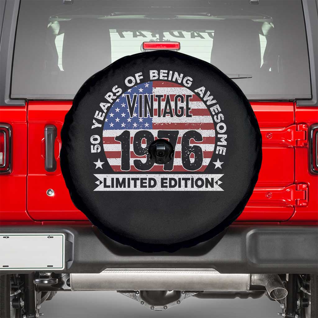 50th Birthday Spare Tire Cover Vintage 1976 50 Year Old Birthday American Flag TS10 Black Print Your Wear