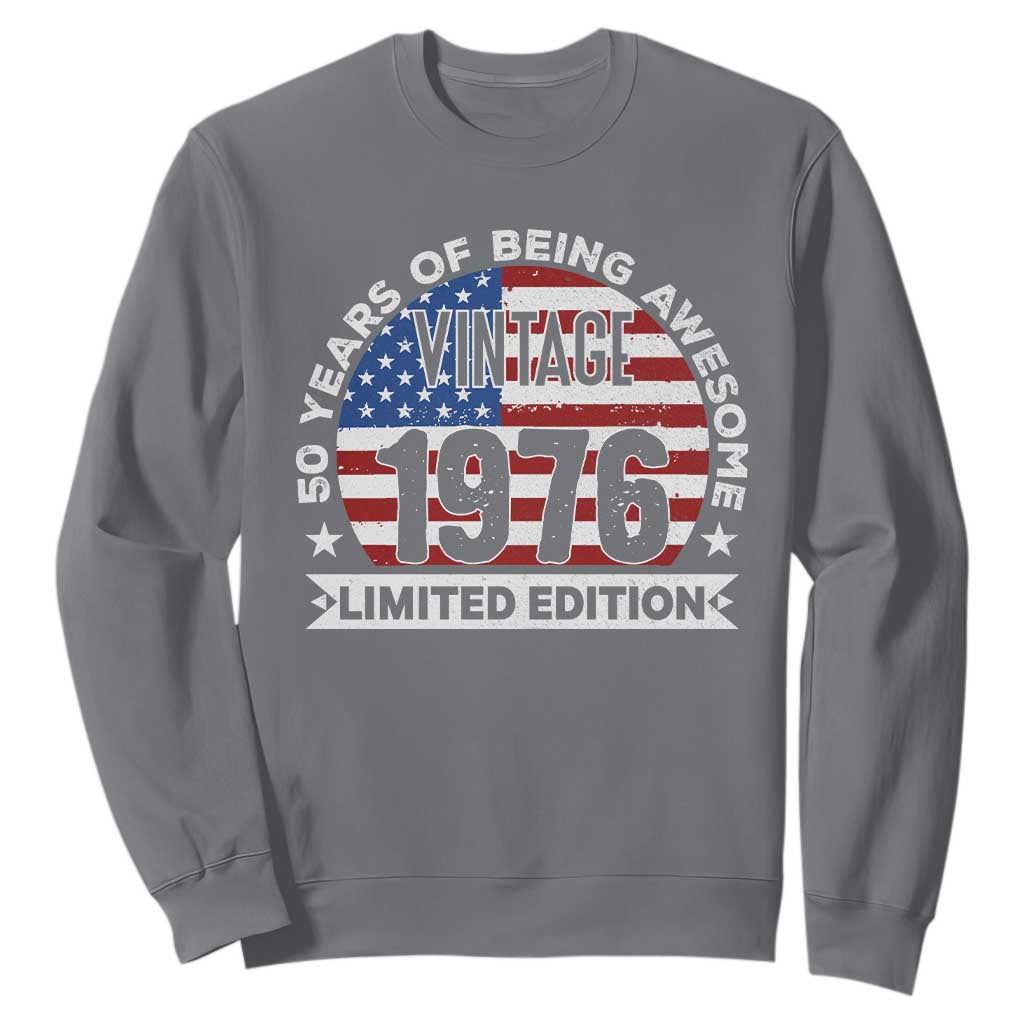50th Birthday Sweatshirt Vintage 1976 50 Year Old Birthday American Flag TS10 Charcoal Print Your Wear