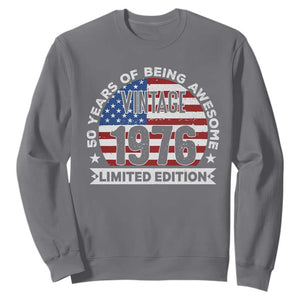 50th Birthday Sweatshirt Vintage 1976 50 Year Old Birthday American Flag TS10 Charcoal Print Your Wear