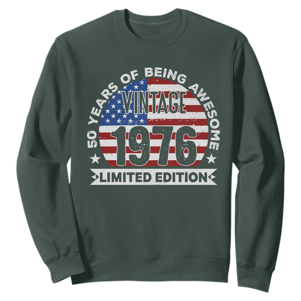 50th Birthday Sweatshirt Vintage 1976 50 Year Old Birthday American Flag TS10 Dark Forest Green Print Your Wear