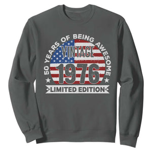 50th Birthday Sweatshirt Vintage 1976 50 Year Old Birthday American Flag TS10 Dark Heather Print Your Wear