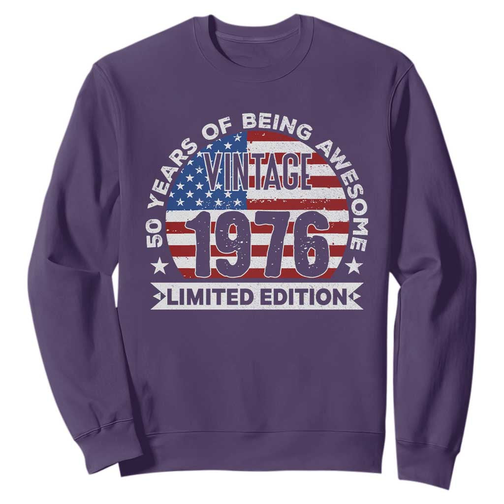 50th Birthday Sweatshirt Vintage 1976 50 Year Old Birthday American Flag TS10 Purple Print Your Wear