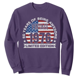 50th Birthday Sweatshirt Vintage 1976 50 Year Old Birthday American Flag TS10 Purple Print Your Wear