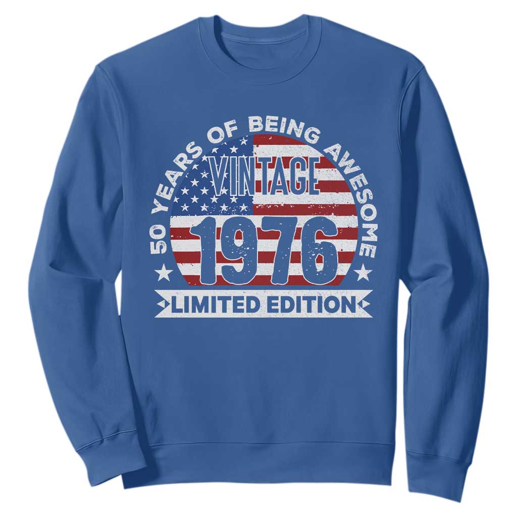 50th Birthday Sweatshirt Vintage 1976 50 Year Old Birthday American Flag TS10 Royal Blue Print Your Wear