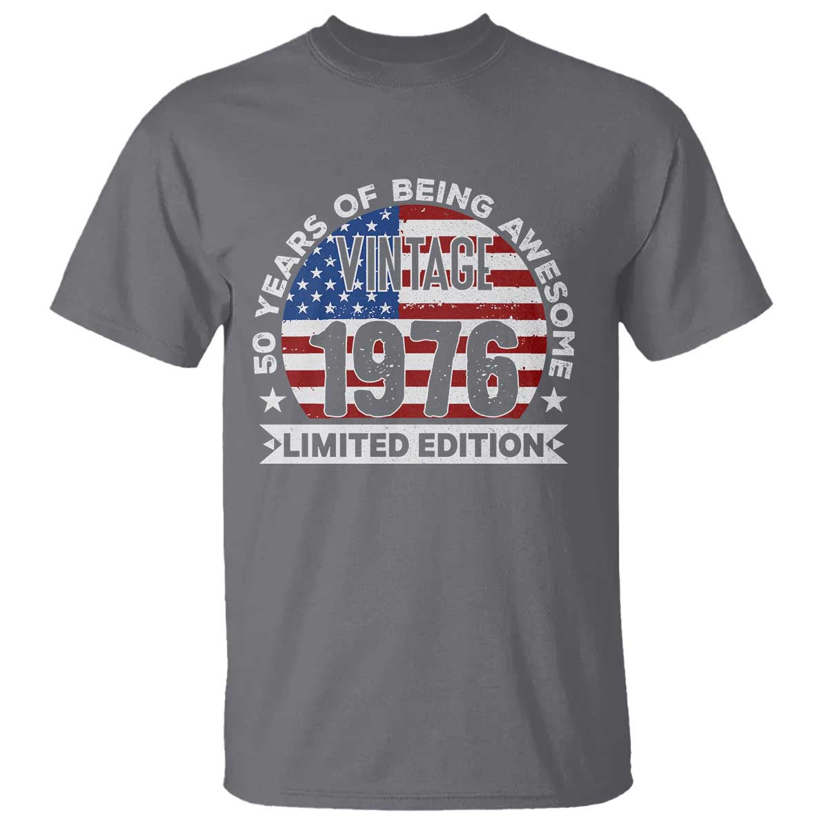 50th Birthday T Shirt Vintage 1976 50 Year Old Birthday American Flag TS10 Charcoal Print Your Wear