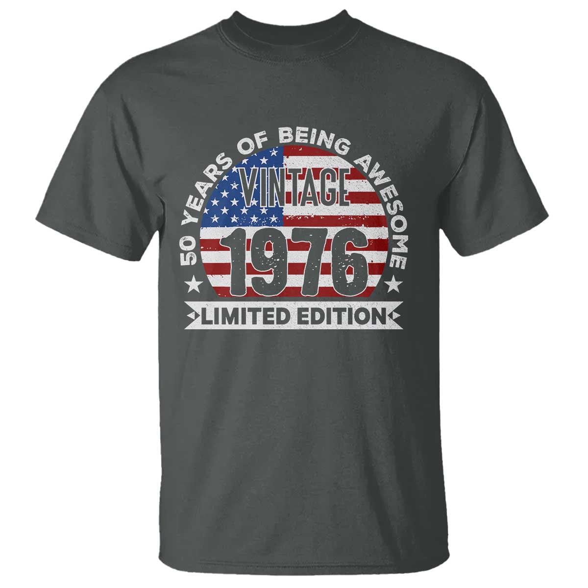 50th Birthday T Shirt Vintage 1976 50 Year Old Birthday American Flag TS10 Dark Heather Print Your Wear