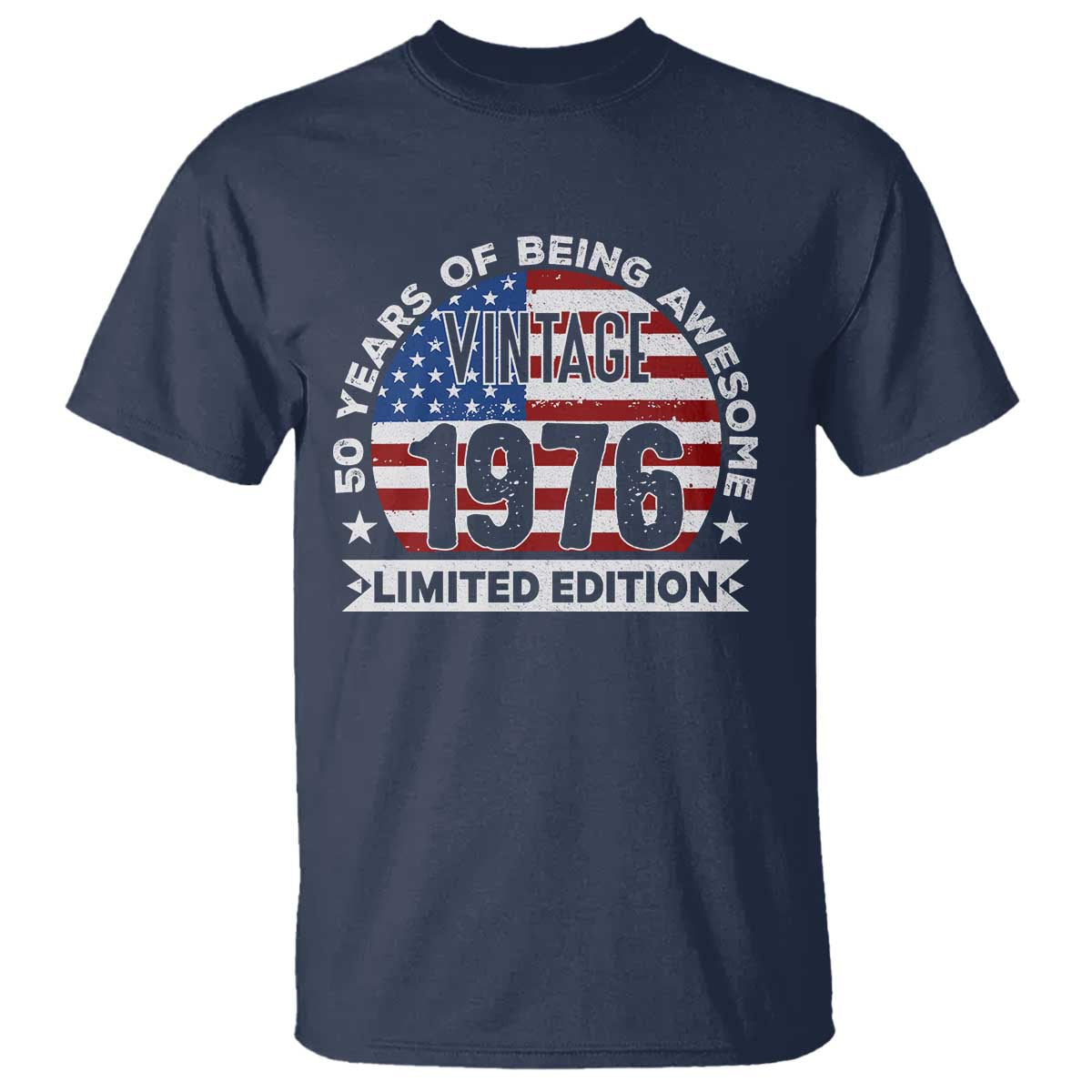 50th Birthday T Shirt Vintage 1976 50 Year Old Birthday American Flag TS10 Navy Print Your Wear