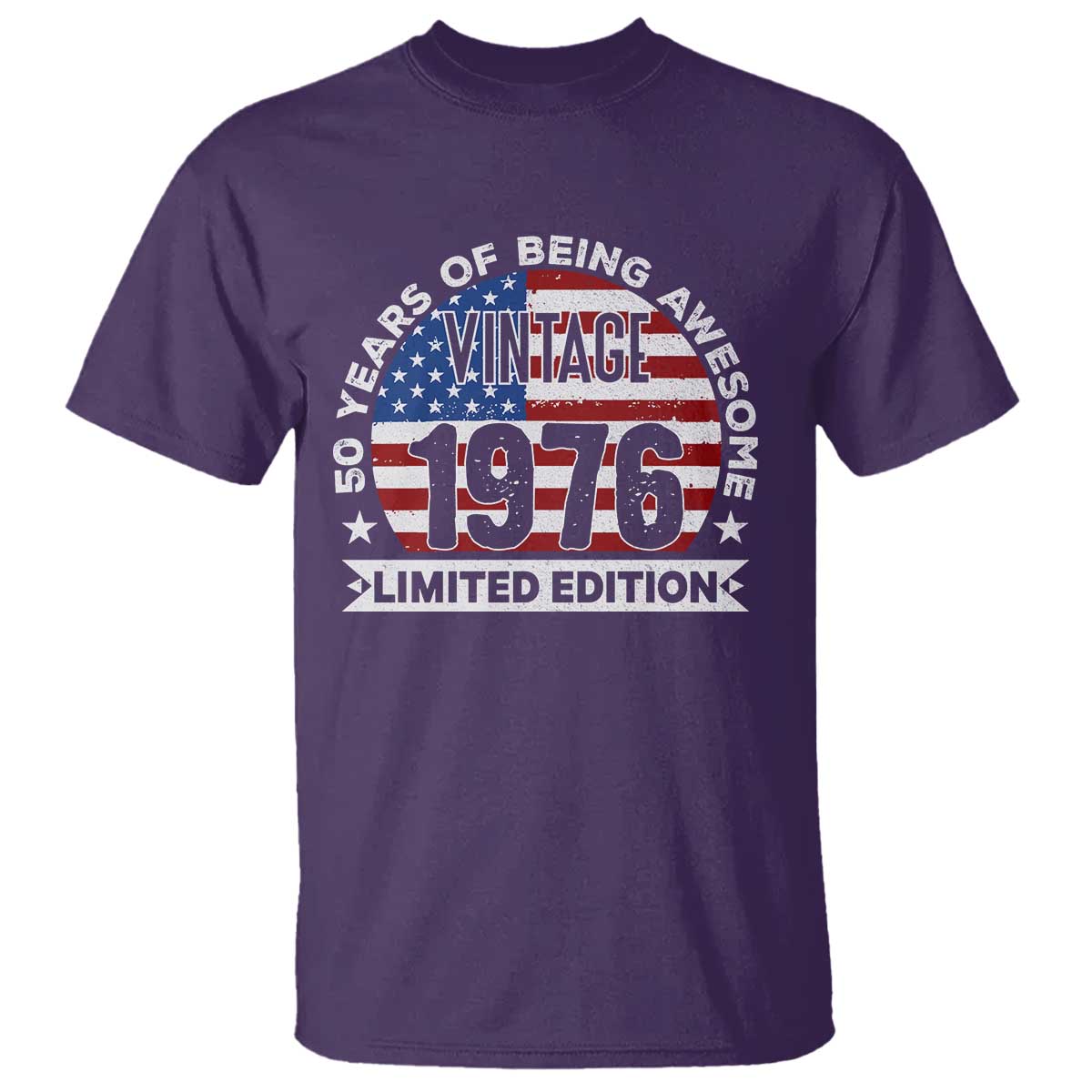50th Birthday T Shirt Vintage 1976 50 Year Old Birthday American Flag TS10 Purple Print Your Wear