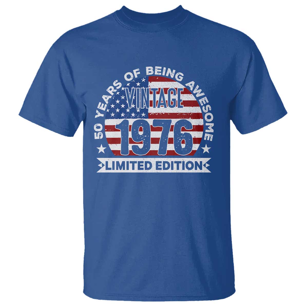 50th Birthday T Shirt Vintage 1976 50 Year Old Birthday American Flag TS10 Royal Blue Print Your Wear