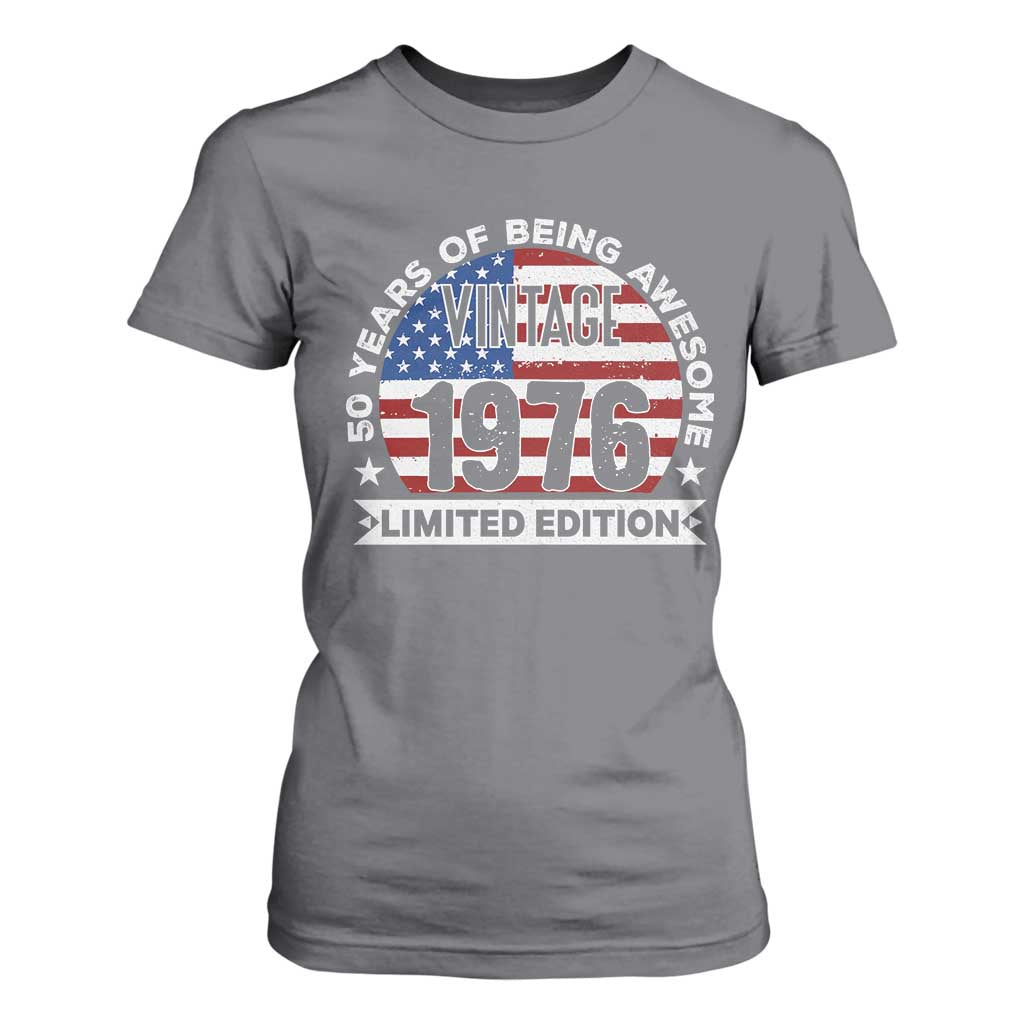 50th Birthday T Shirt For Women Vintage 1976 50 Year Old Birthday American Flag TS10 Charcoal Print Your Wear
