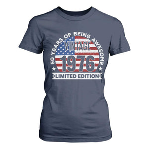50th Birthday T Shirt For Women Vintage 1976 50 Year Old Birthday American Flag TS10 Navy Print Your Wear