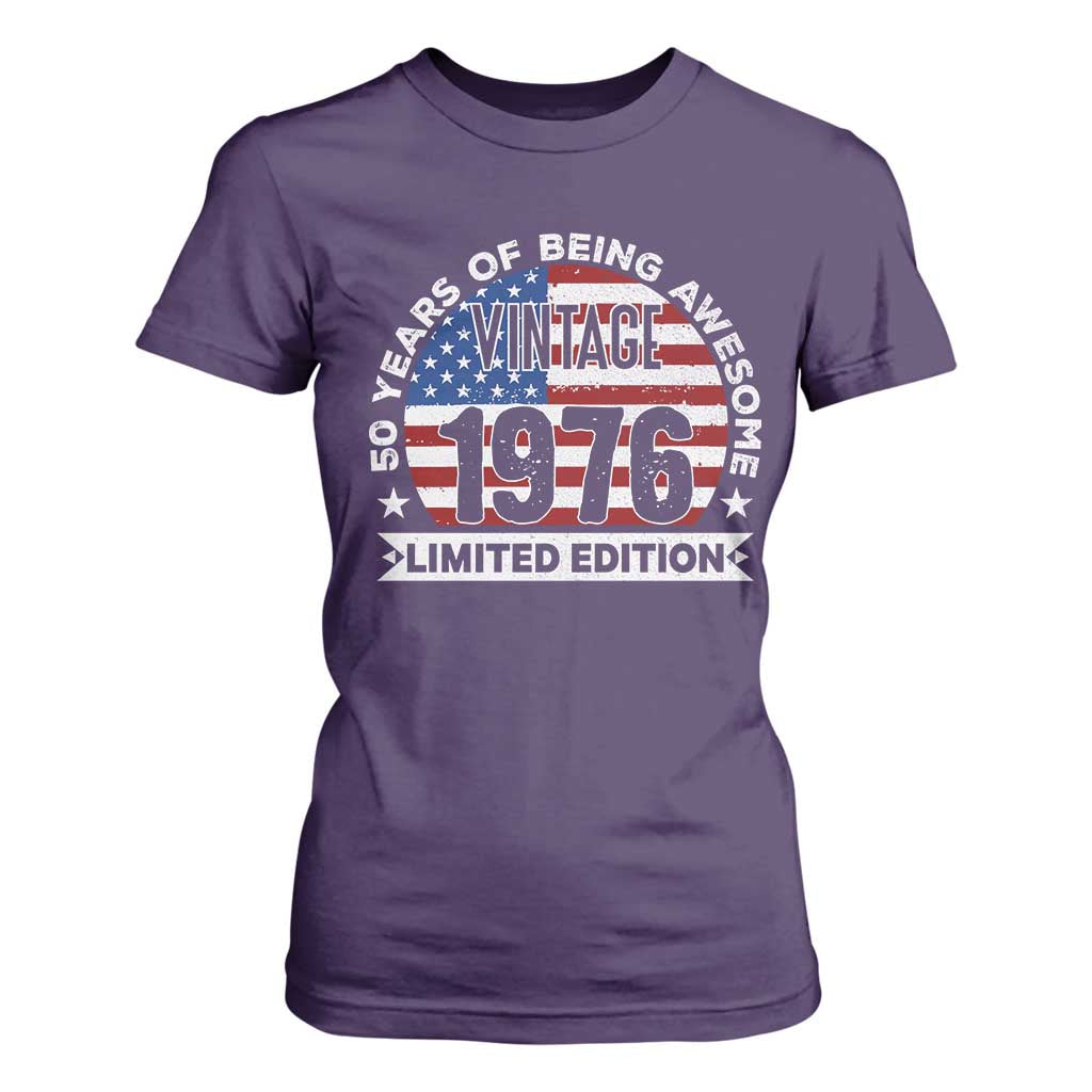 50th Birthday T Shirt For Women Vintage 1976 50 Year Old Birthday American Flag TS10 Purple Print Your Wear
