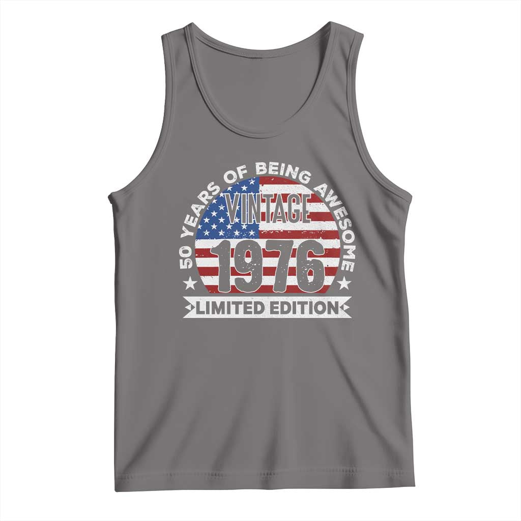 50th Birthday Tank Top Vintage 1976 50 Year Old Birthday American Flag TS10 Deep Heather Print Your Wear