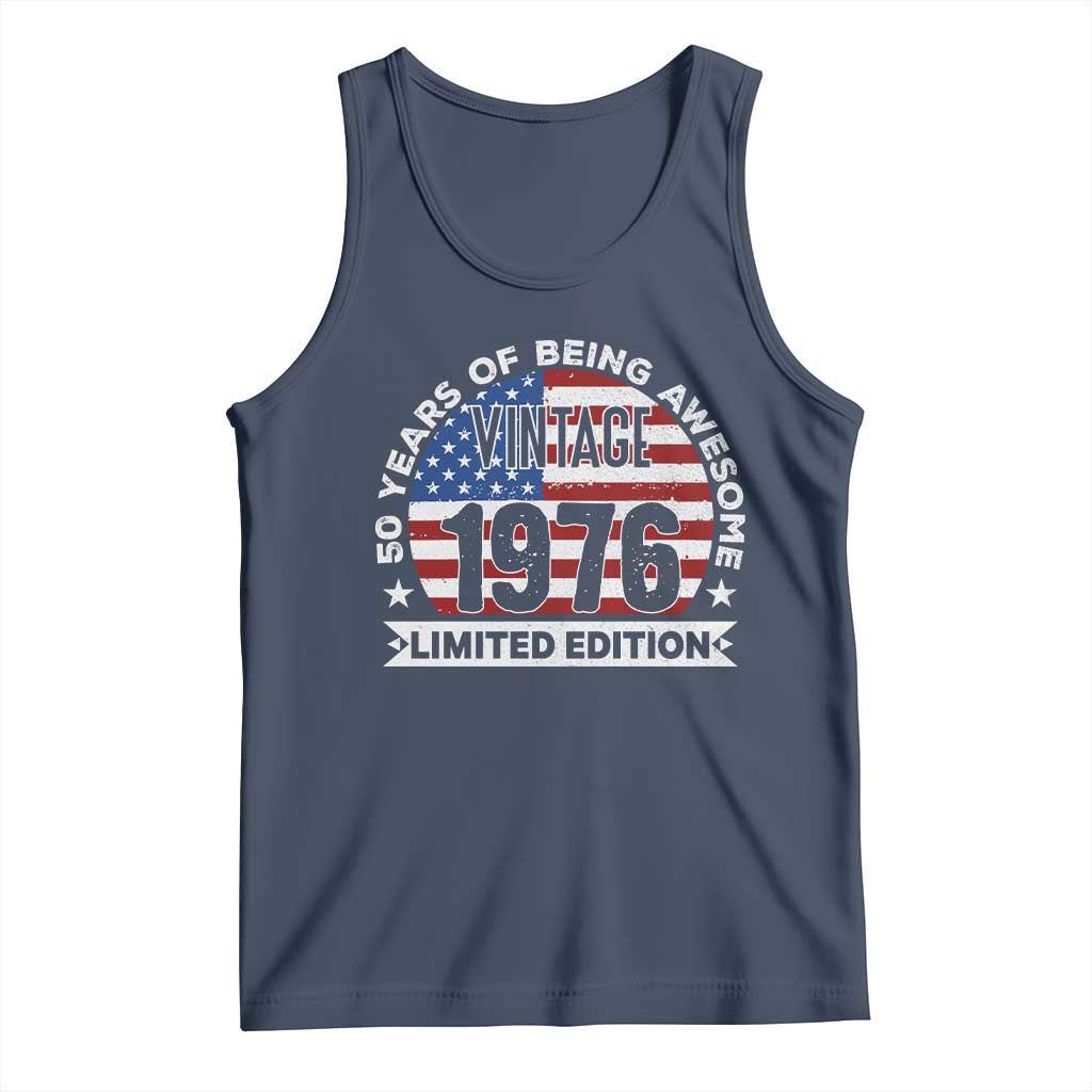 50th Birthday Tank Top Vintage 1976 50 Year Old Birthday American Flag TS10 Navy Print Your Wear