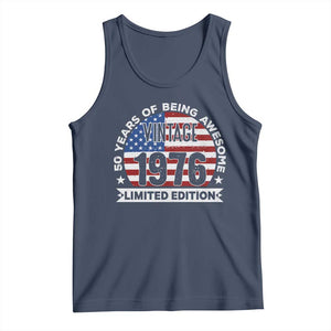 50th Birthday Tank Top Vintage 1976 50 Year Old Birthday American Flag TS10 Navy Print Your Wear