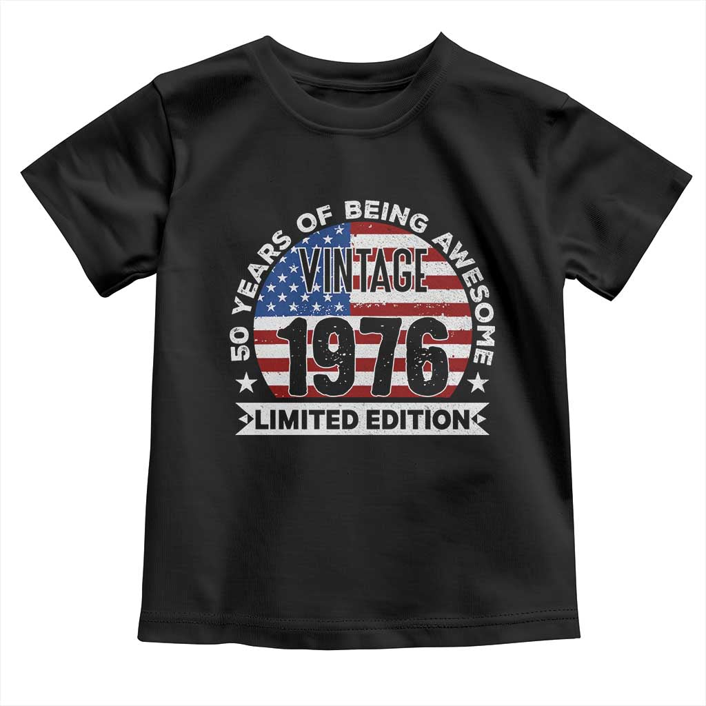 50th Birthday Toddler T Shirt Vintage 1976 50 Year Old Birthday American Flag TS10 Black Print Your Wear