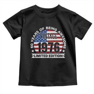 50th Birthday Toddler T Shirt Vintage 1976 50 Year Old Birthday American Flag TS10 Black Print Your Wear