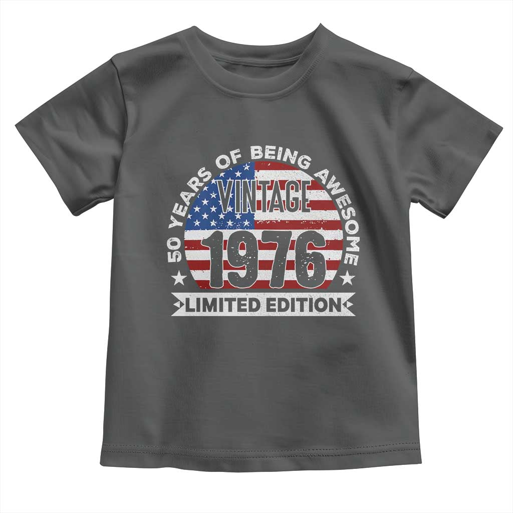 50th Birthday Toddler T Shirt Vintage 1976 50 Year Old Birthday American Flag TS10 Dark Heather Print Your Wear